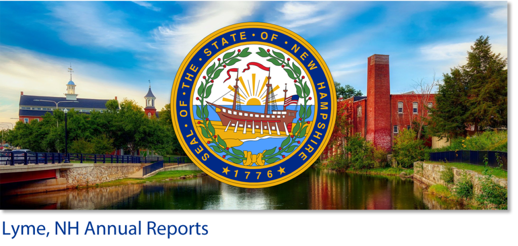 The seal of the State of New Hampshire set against a backdrop of Manchester's historic mills on the Merrimack River.